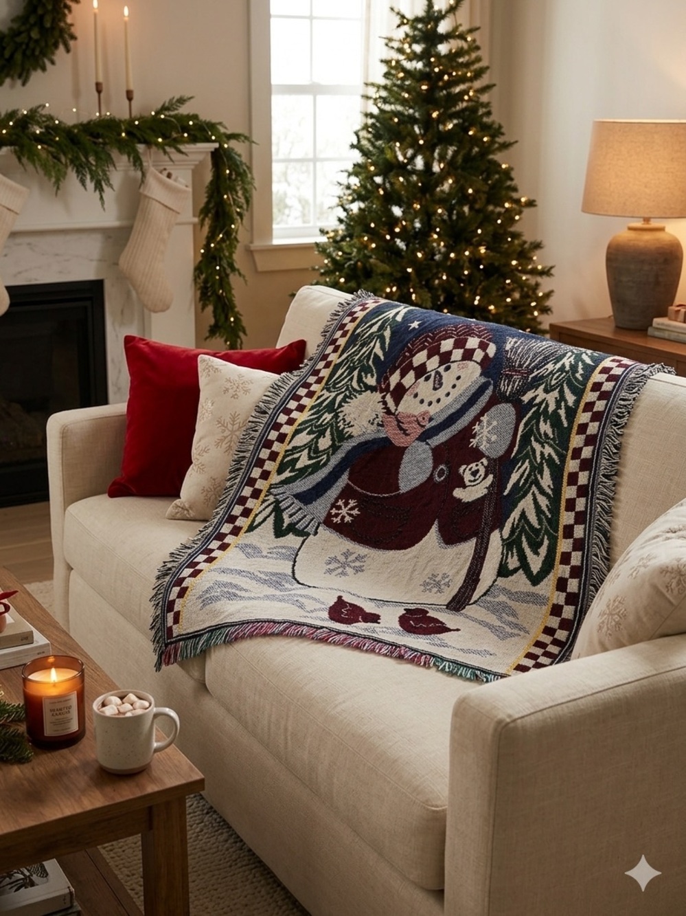 Holiday Snowman Throw Blanket - Red, Blue, Green